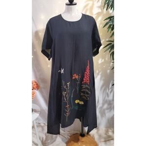 Floral Embroidered Black Maxi Dress